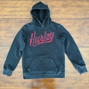 Hurley Boys Black Hoodie Sweatshirt Red Logo Size Large